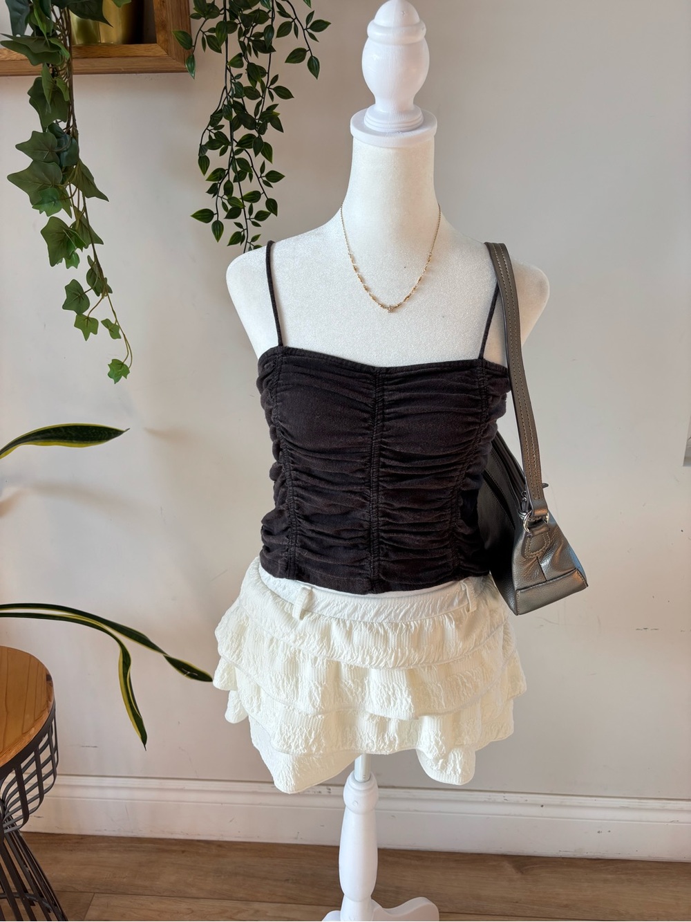 Free People Black Ruched Spaghetti Strap Tank